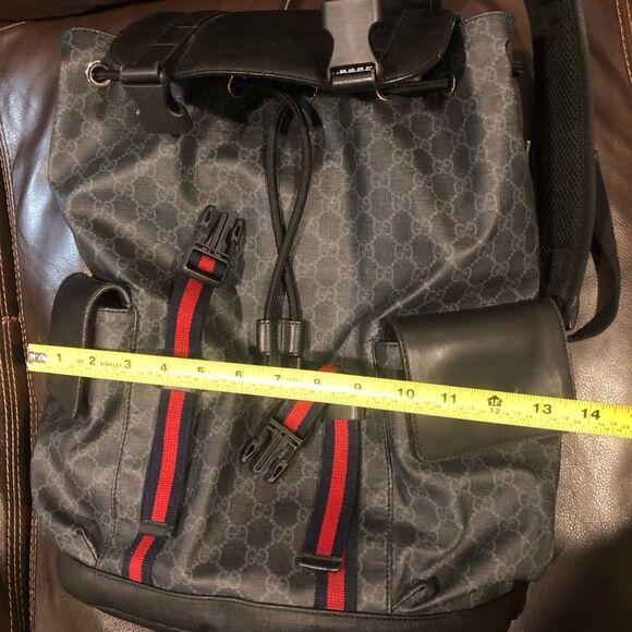 GUCCI Supreme Backpack Black Leather and Coated Canvas Size: Large AUTHENTIC COA - Picture 16 of 17